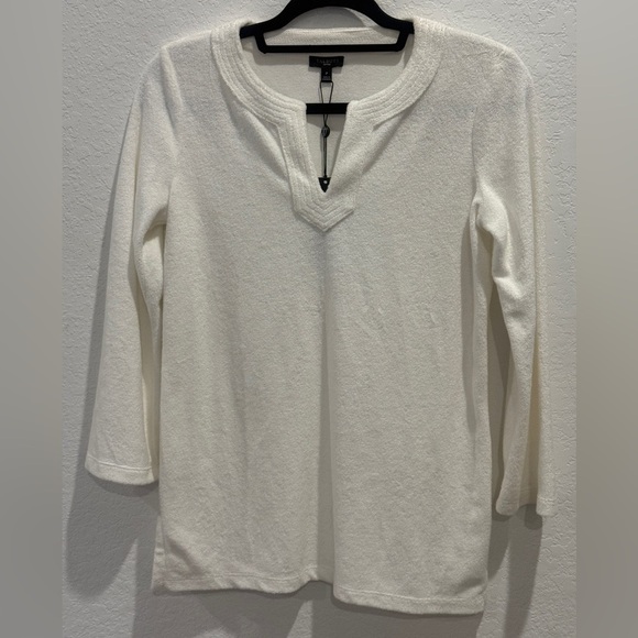 Talbots Cream Long Sleeve Mandarin Collar Top - Picture 2 of 6